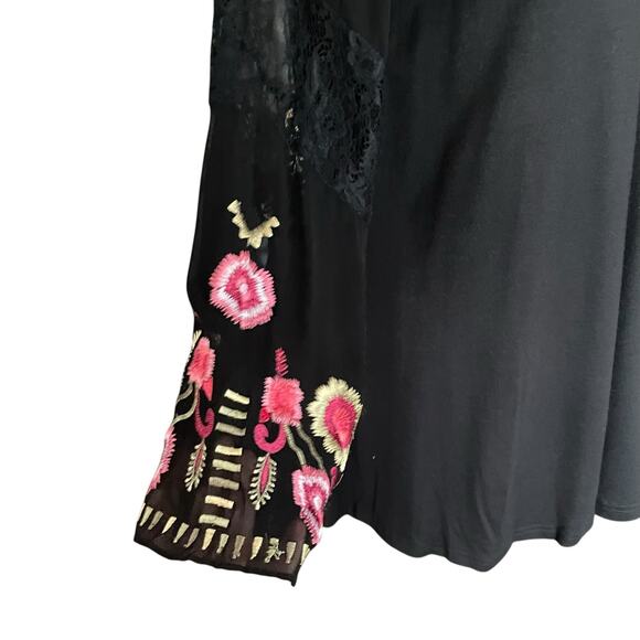 Vintage Collection Black Chiffon Floral Embroidery Lace V-neck Tunic Size L Boho - Picture 4 of 9